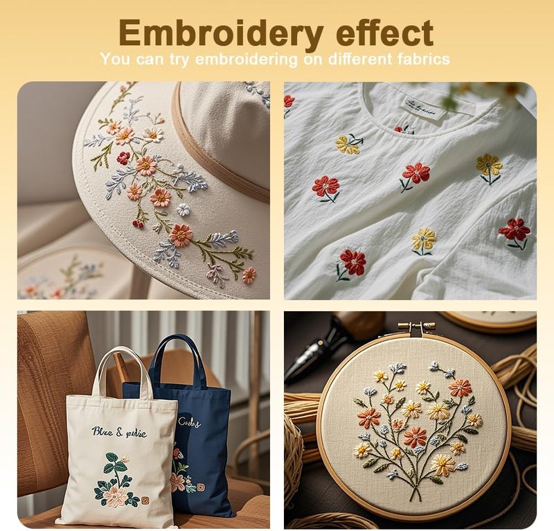 DOODLREAM 56Pcs Mountain Flower Vine Embroidery Pattern Stabilizer, 8.3"x11.7" Deer Antler Book Water Soluble Stick and Stitch Embroidery Sticker, 4 Sheets Tree Hat Hand Sewing DIY Embroidery Paper - Image 5